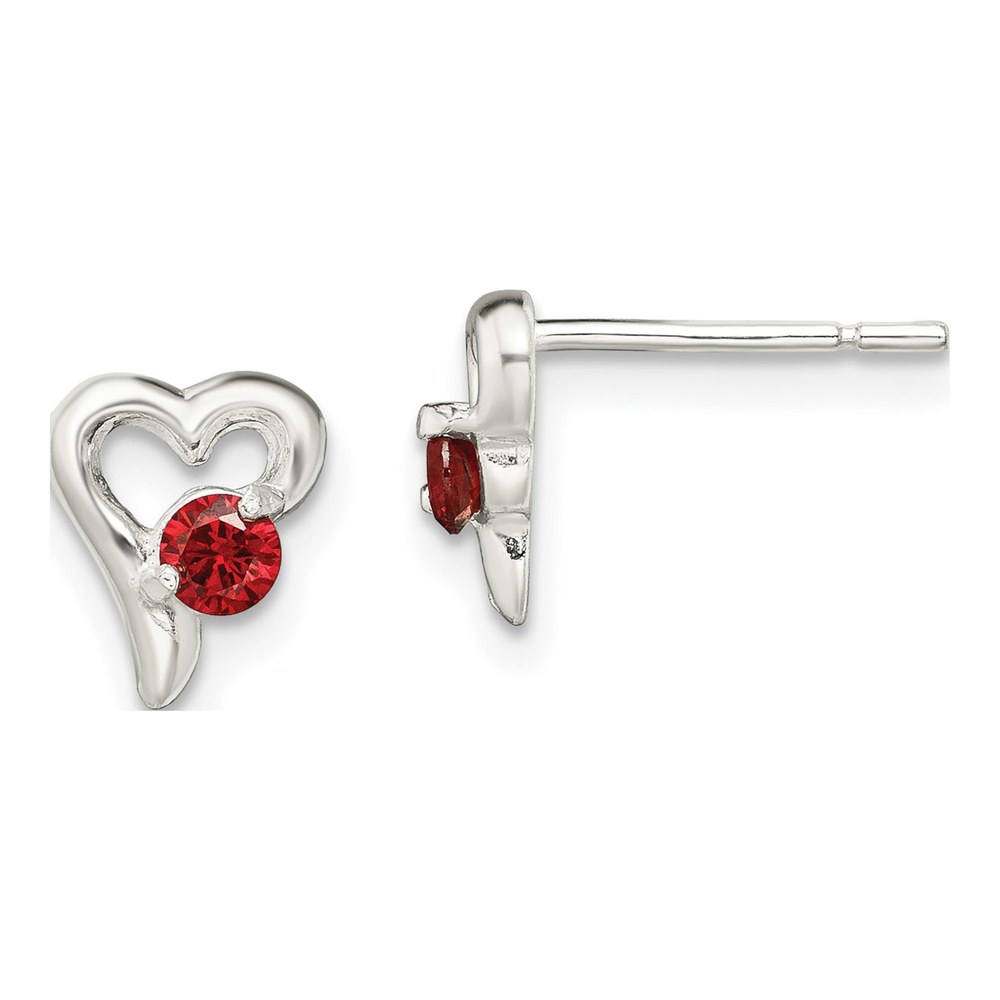 Sterling Silver 3mm Round CZ Heart Stud Earrings