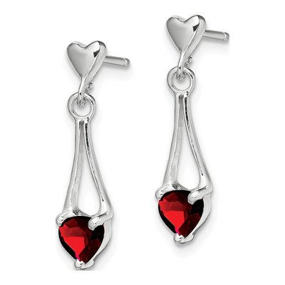 Sterling Silver Garnet Heart Dangle Earrings – view 3