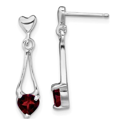 Sterling Silver Garnet Heart Dangle Earrings