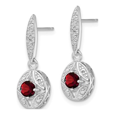 Sterling Silver Garnet & Diamond Dangle Earrings – view 3