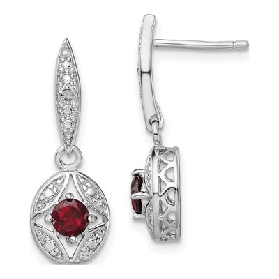 Sterling Silver Garnet & Diamond Dangle Earrings