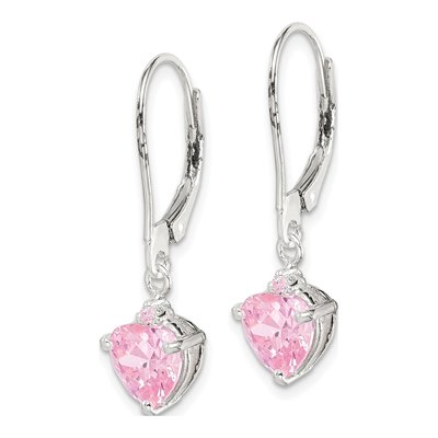 Sterling Silver CZ Heart Leverback Earrings – view 3
