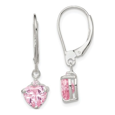 Sterling Silver CZ Heart Leverback Earrings