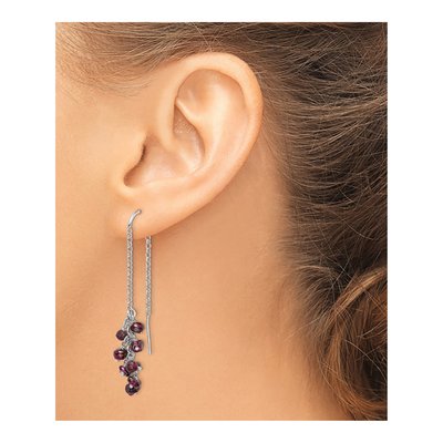 Sterling Silver Garnet Cluster Threader Earrings – view 4