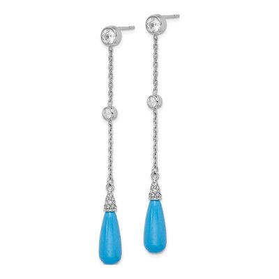 Sterling Silver Turquoise & CZ Dangle Earrings – view 3