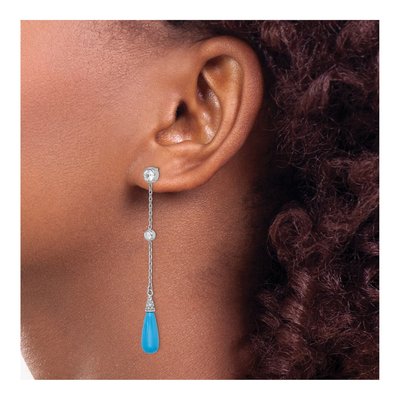 Sterling Silver Turquoise & CZ Dangle Earrings – view 4