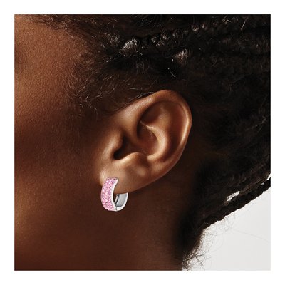 Sterling Silver 15mm Crystal Huggie Hoop Earrings – view 4
