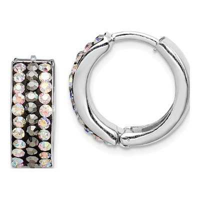 Sterling Silver 15mm Crystal Rainbow Huggie Hoop Earrings