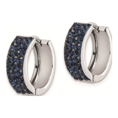 Sterling Silver 15mm Crystal Navy Huggie Hoop Earrings – view 3