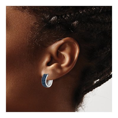 Sterling Silver 15mm Crystal Navy Huggie Hoop Earrings – view 4
