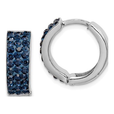 Sterling Silver 15mm Crystal Navy Huggie Hoop Earrings