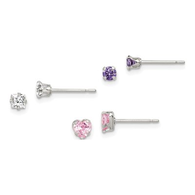 Sterling Silver Crystal Stud Earring Set of 3