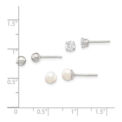 Sterling Silver Pearl & Crystal Earring Set, 3pc – view 5