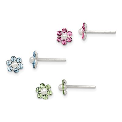 Girls' Sterling Silver Flower Earring Set