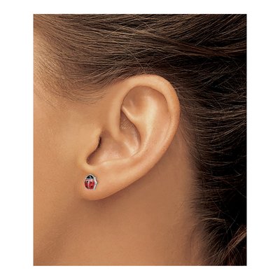 Sterling Silver Enamel Ladybug Stud Earrings – view 4