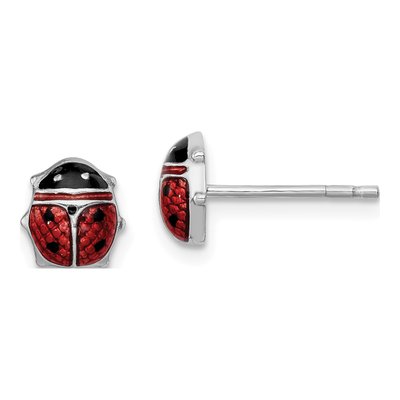 Sterling Silver Enamel Ladybug Stud Earrings