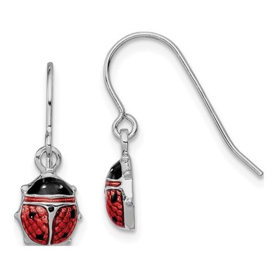 Sterling Silver Enamel Ladybug Dangle Earrings