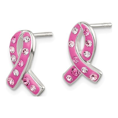 Sterling Silver Pink Crystal Ribbon Post Earrings – view 3
