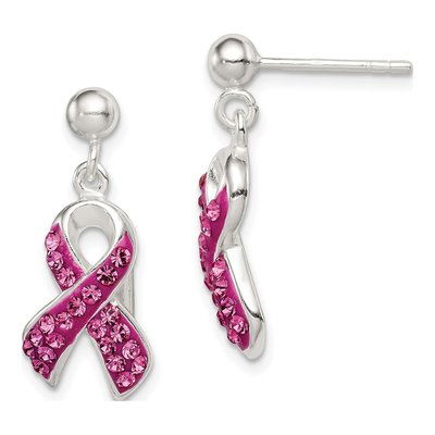Sterling Silver Crystal Ribbon Dangle Earrings