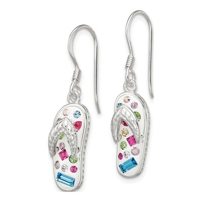 Sterling Silver Crystal Flip Flop Dangle Earrings – view 3