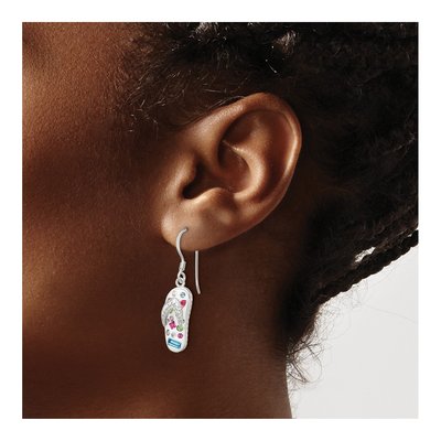 Sterling Silver Crystal Flip Flop Dangle Earrings – view 4