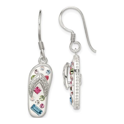 Sterling Silver Crystal Flip Flop Dangle Earrings
