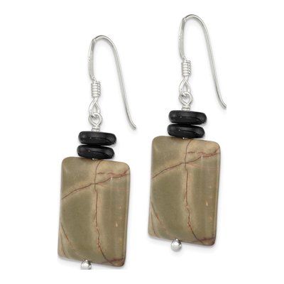 Sterling Silver Mother of Pearl Jasper Dangle Earrings – view 2