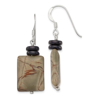 Sterling Silver Mother of Pearl Jasper Dangle Earrings