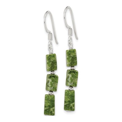 Sterling Silver Green Serpentine Dangle Earrings – view 3