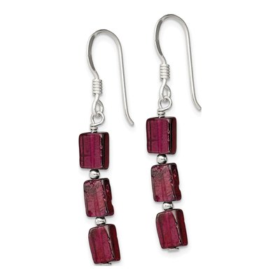 Sterling Silver Garnet Triple Rectangle Dangle Earrings – view 3