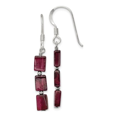 Sterling Silver Garnet Triple Rectangle Dangle Earrings