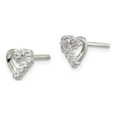 Sterling Silver Round CZ Heart Stud Earrings – view 3
