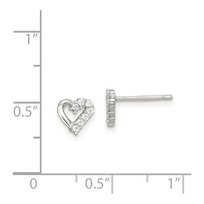 Sterling Silver Round CZ Heart Stud Earrings – view 5