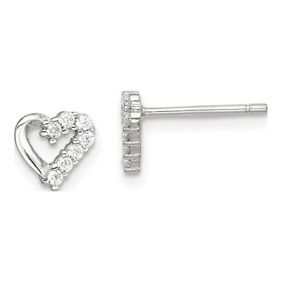 Sterling Silver Round CZ Heart Stud Earrings