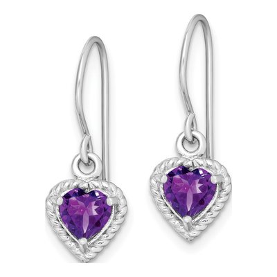 Sterling Silver Amethyst Heart Dangle Earrings – view 3