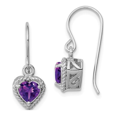 Sterling Silver Amethyst Heart Dangle Earrings