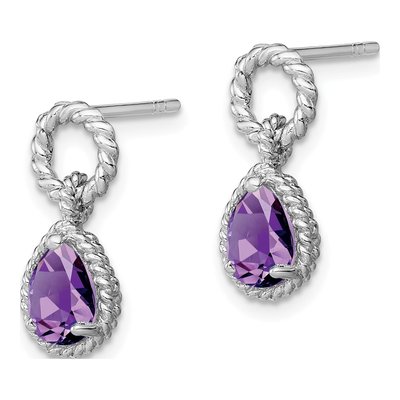 Sterling Silver Amethyst Pear Twisted Dangle Earrings – view 3