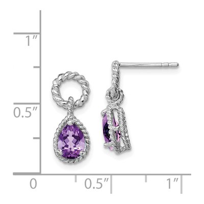 Sterling Silver Amethyst Pear Twisted Dangle Earrings – view 5