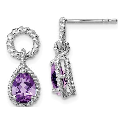 Sterling Silver Amethyst Pear Twisted Dangle Earrings