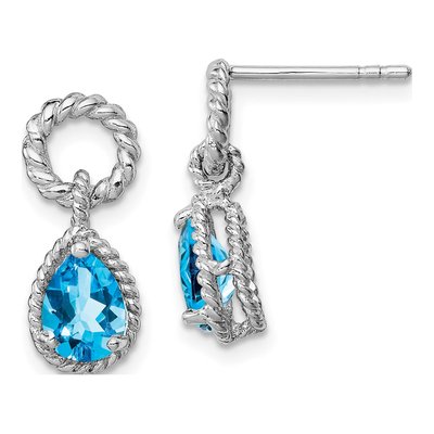Sterling Silver Swiss Blue Topaz Pear Dangle Earrings