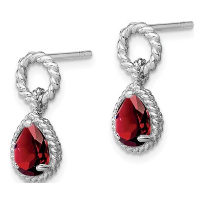 Sterling Silver Garnet Twisted Circle Dangle Earrings – view 3
