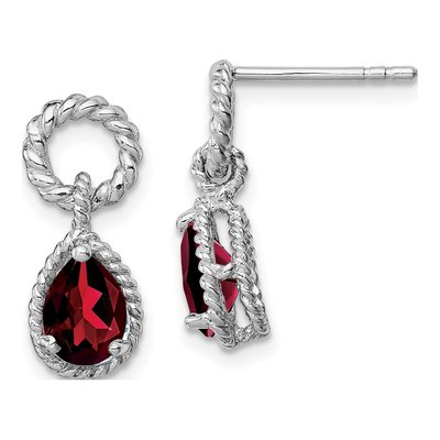 Sterling Silver Garnet Twisted Circle Dangle Earrings