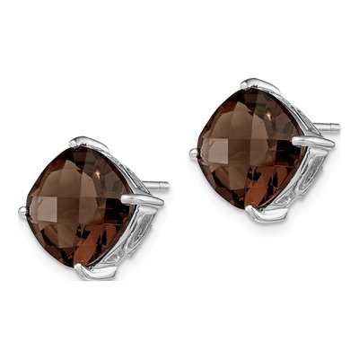 Sterling Silver 10mm Cushion Smoky Quartz Stud Earrings – view 3