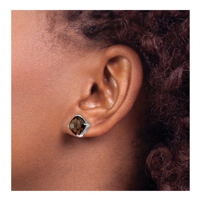 Sterling Silver 10mm Cushion Smoky Quartz Stud Earrings – view 4