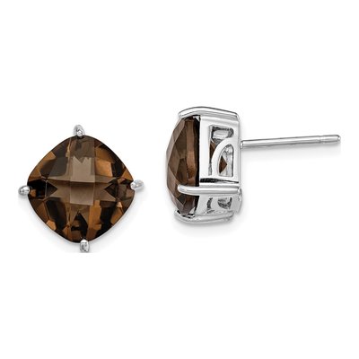 Sterling Silver 10mm Cushion Smoky Quartz Stud Earrings