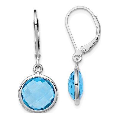 Sterling Silver Swiss Blue Topaz Leverback Earrings