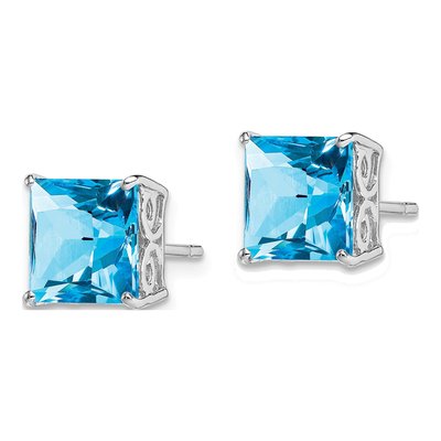 Sterling Silver 8mm Square Swiss Blue Topaz Stud Earrings – view 3