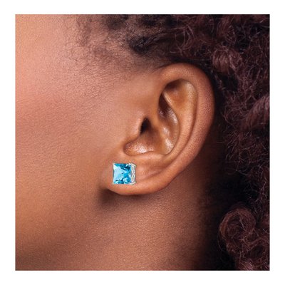 Sterling Silver 8mm Square Swiss Blue Topaz Stud Earrings – view 4