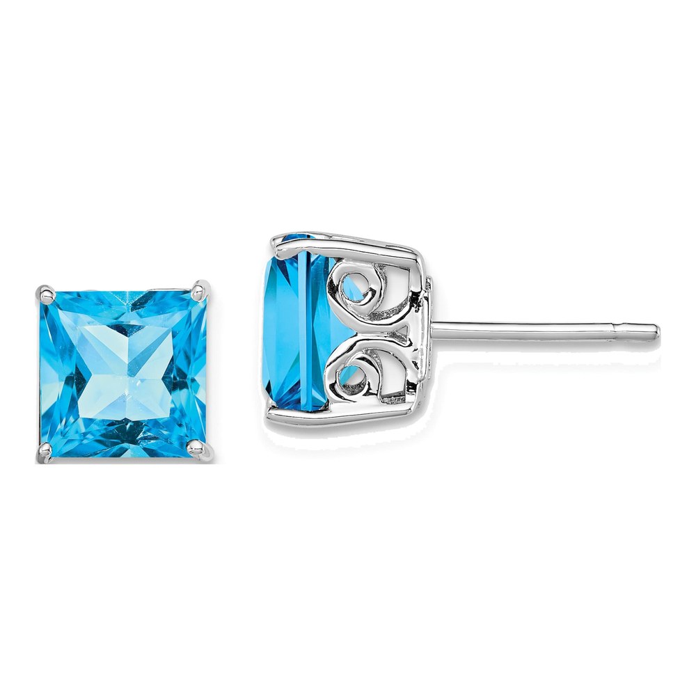Sterling Silver 8mm Square Swiss Blue Topaz Stud Earrings