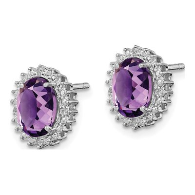 Sterling Silver Oval Amethyst & Diamond Button Stud Earrings – view 3